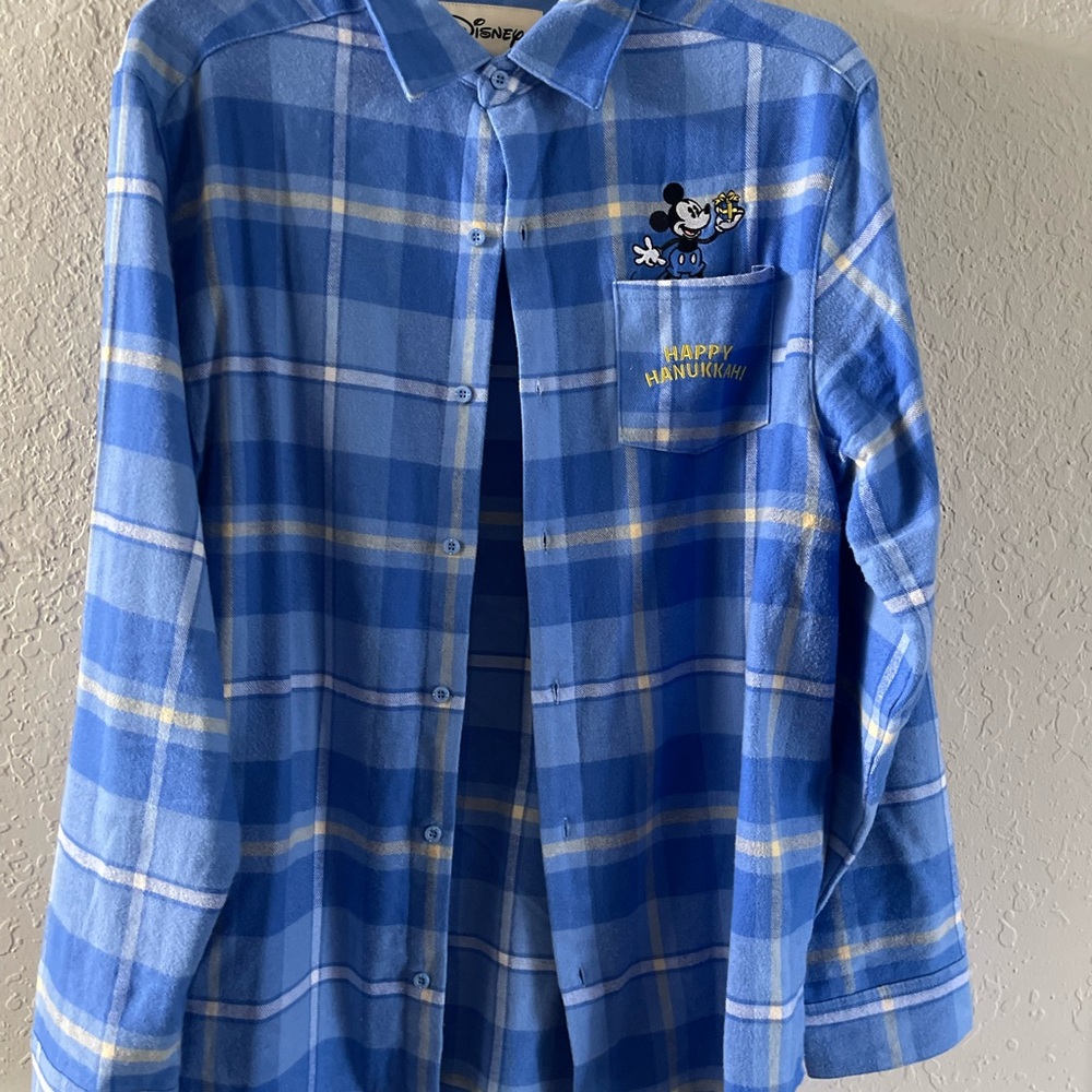 Cakeworthy Disney Hanukkah Blue Plaid Men's Casual Button Down Shirt